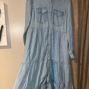 Lightweight Soft Denim Button-Down Maxi Dress